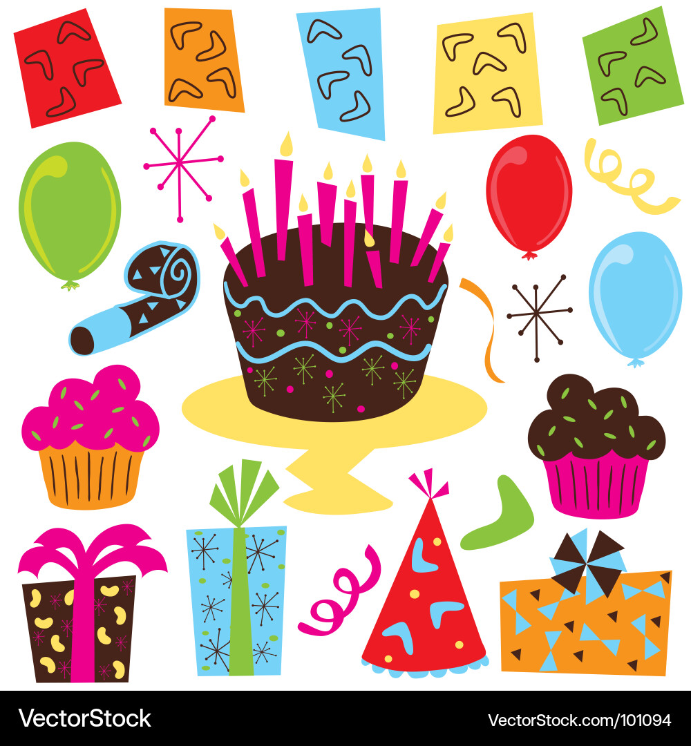 Birthday Party Clip Art. Retro Birthday Party Clipart