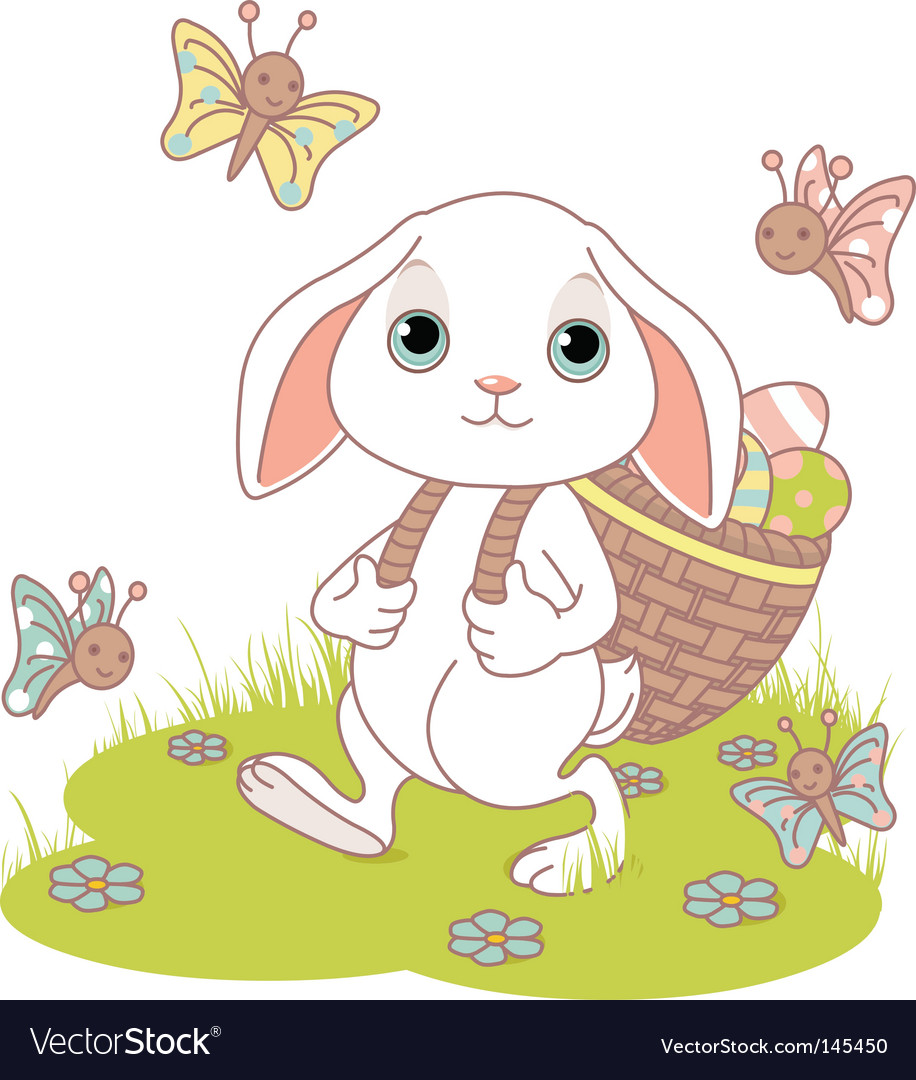 easter bunny with easter eggs in a basket. Easter Bunny With Basket Of