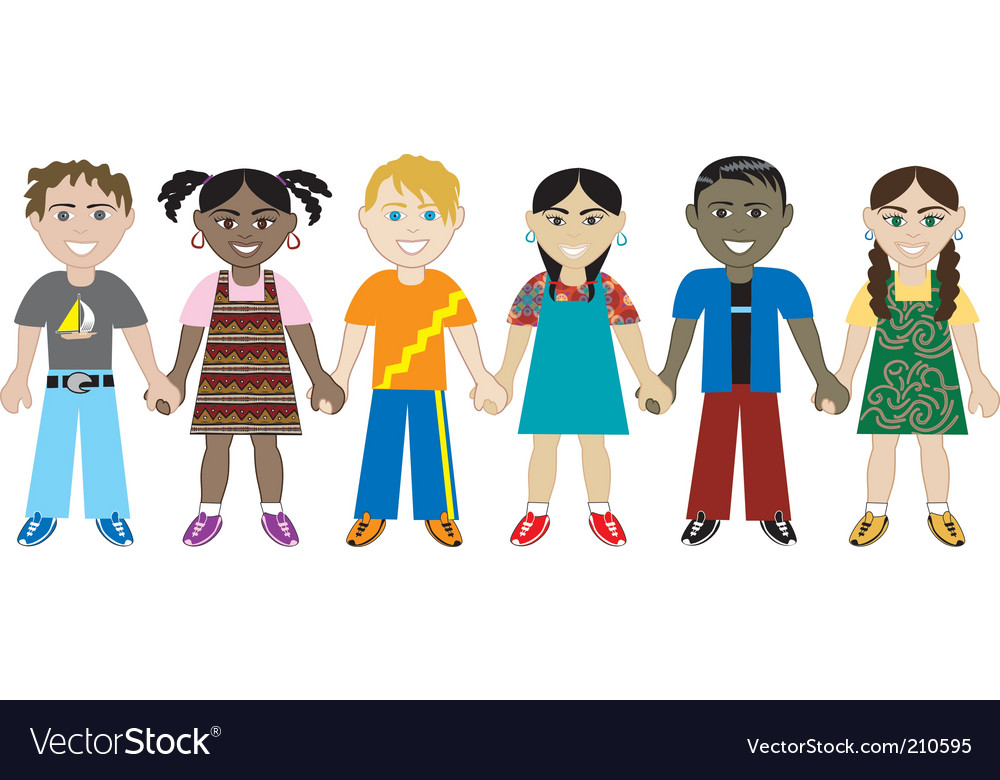 children holding hands template. Kids Hold Hands Vector