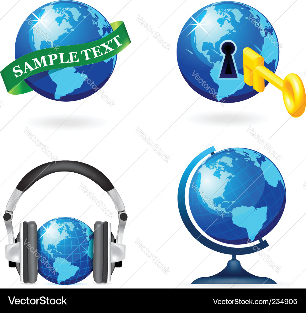 Black And White Earth Icon. Globe Icon Set Vector
