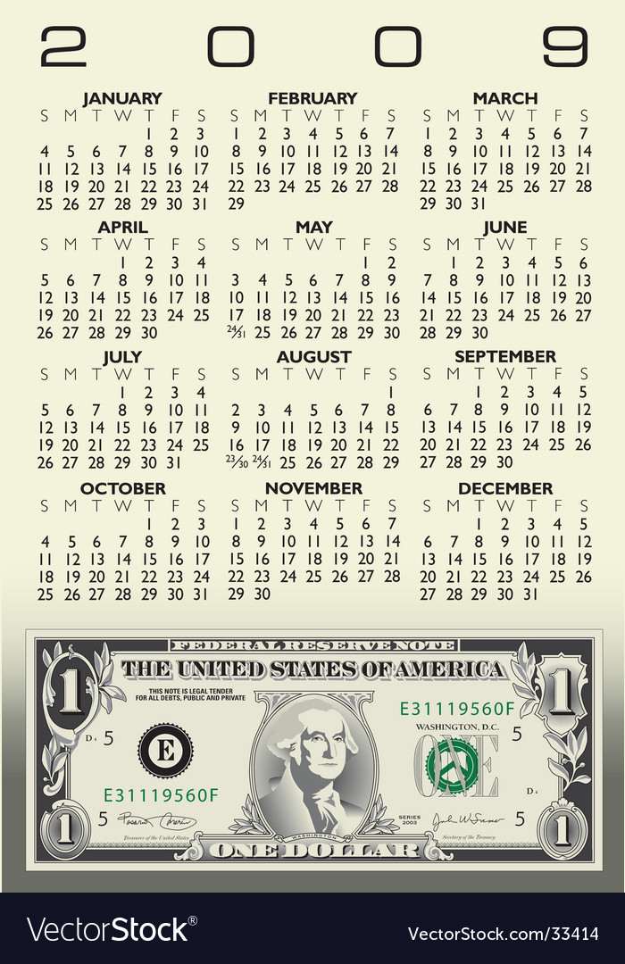 dollar bill artist. Dollar Bill Calendar Vector