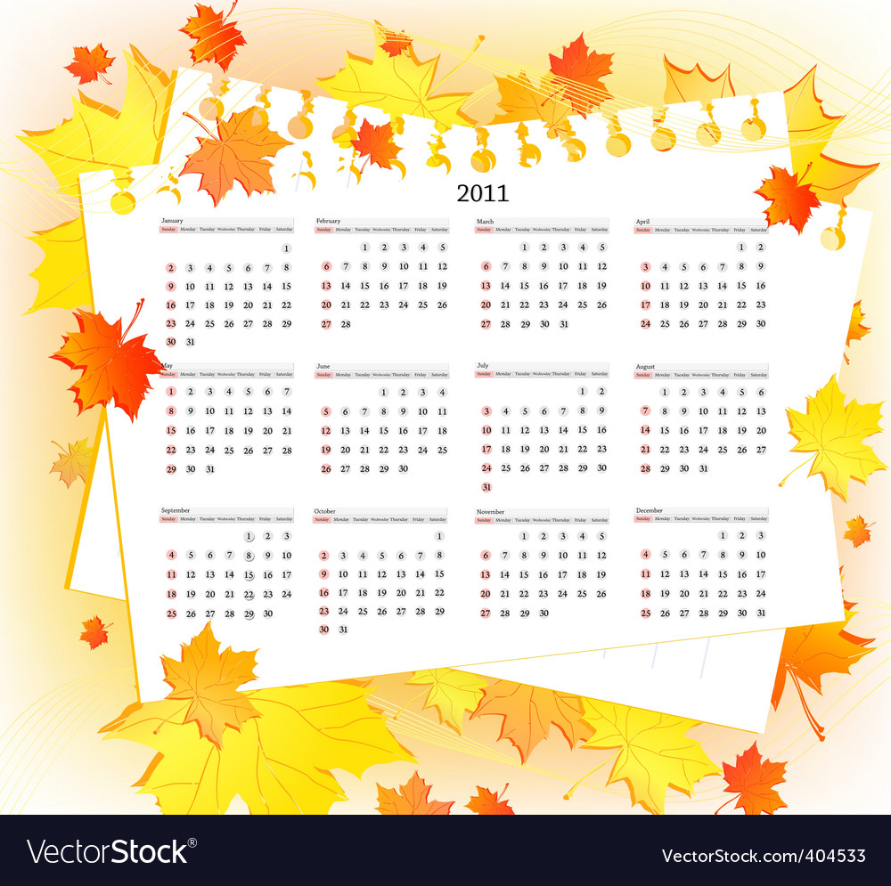 Free 2011 Calendar Vector. Autumn 2011 Calendar Template