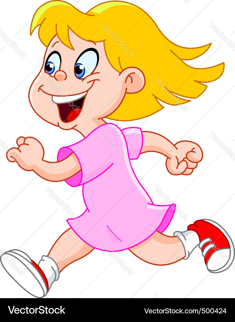 little cartoon girl running. Little Girl Running Vector