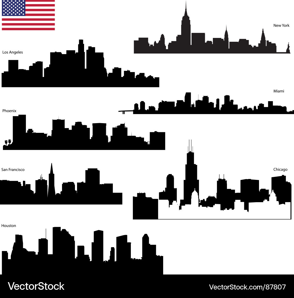 new york skyline silhouette. Usa Skyline Silhouettes Vector