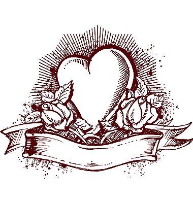 Heart And Roses Emblem Vector