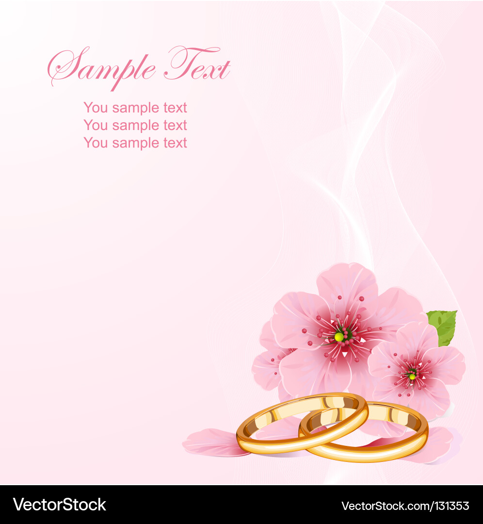 Description wedding rings and pink cherry blossom design