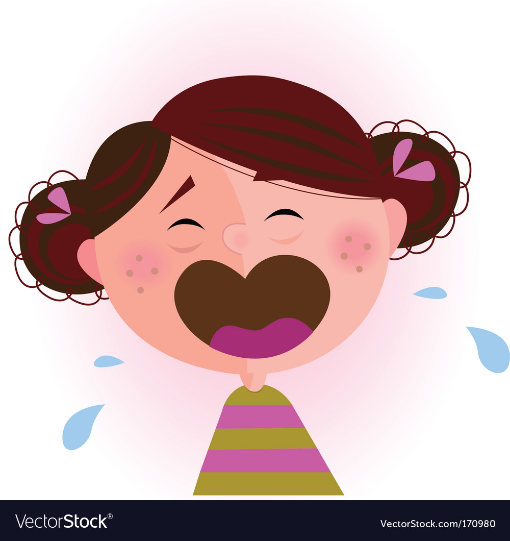 Vector cartoon illustration of cute crying baby girl. Keywords: white face 