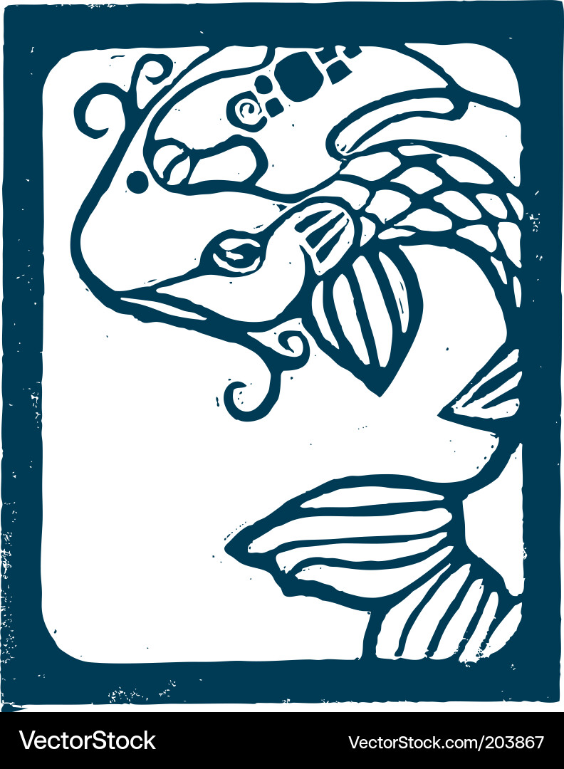 Description Wood cut of koi carp in blue Expanded License Yes