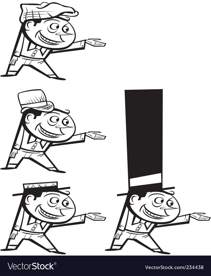 Description Pointing Gentlemen with various hat versions