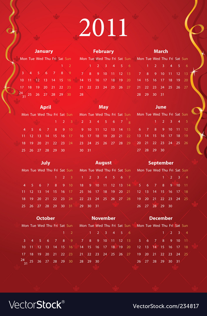 2011 calendar red. vector european red calendar 2011 starting from mondays. Keywords: