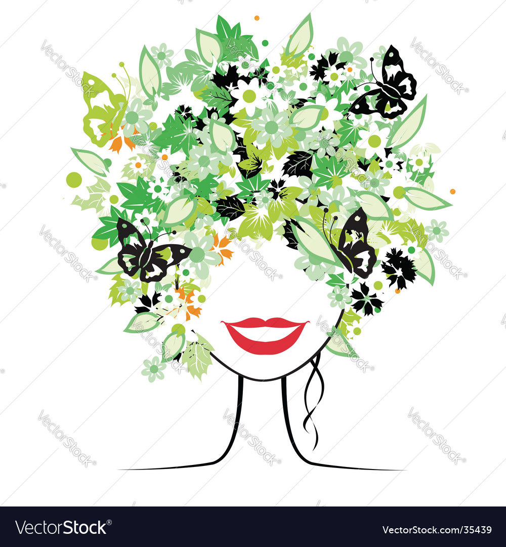 Floral Hairstyle Beautiful Woman For Your De Vector