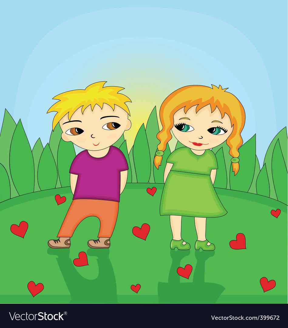 Cartoon Girl And Boy Love. little girl and oy in love