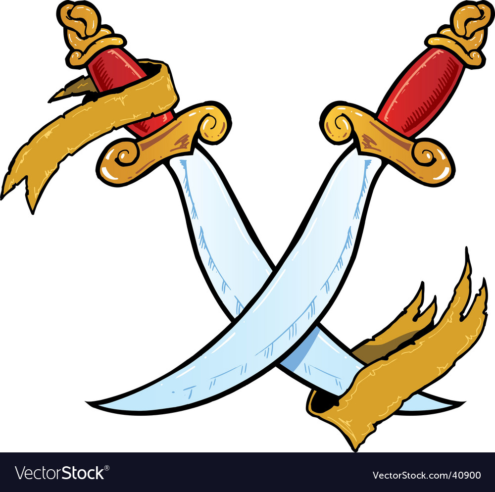 Twin daggers tattoo style vector illustration. Fully editable colour version 