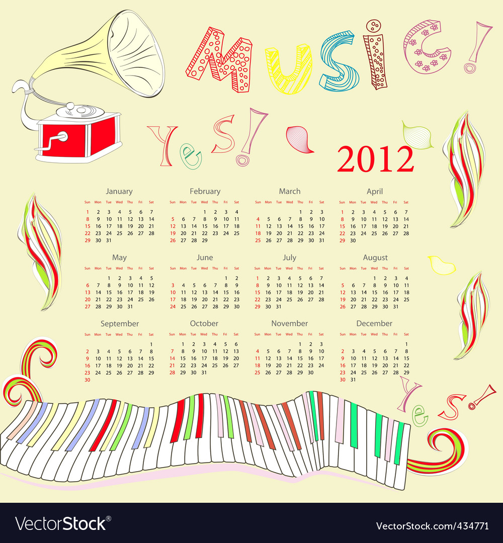 2012 annual calendar. Original Calendar For 2012