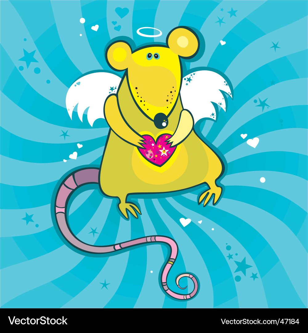Illustration of a Valentine's Day cupid rat. Keywords: