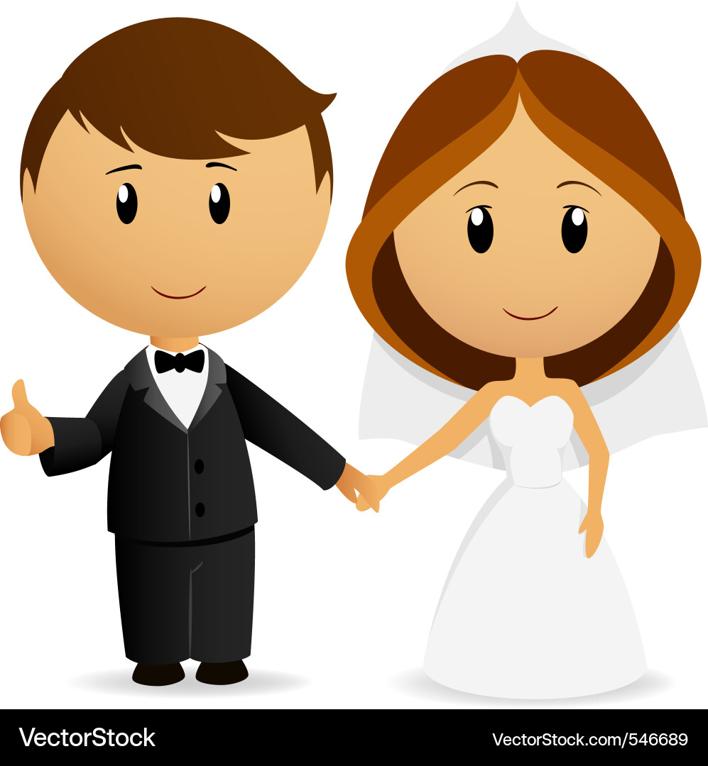 Description vector illustration cute cartoon wedding couple holding hand