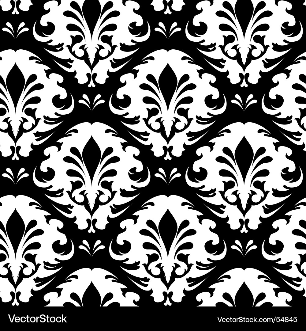 Illustration of a black and white vintage floral pattern. Keywords: