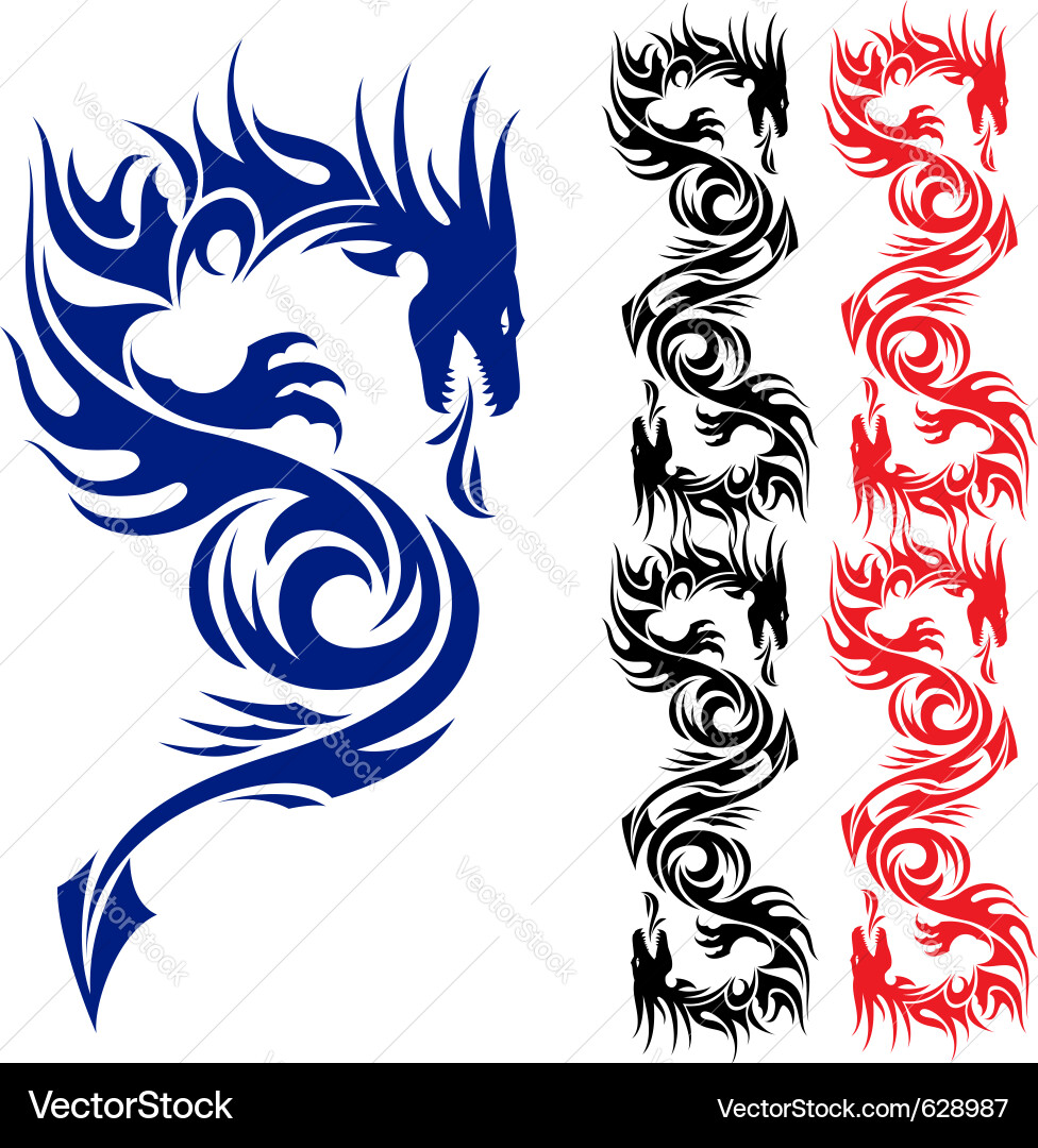 Description asian pattern tattoo dragon on white background