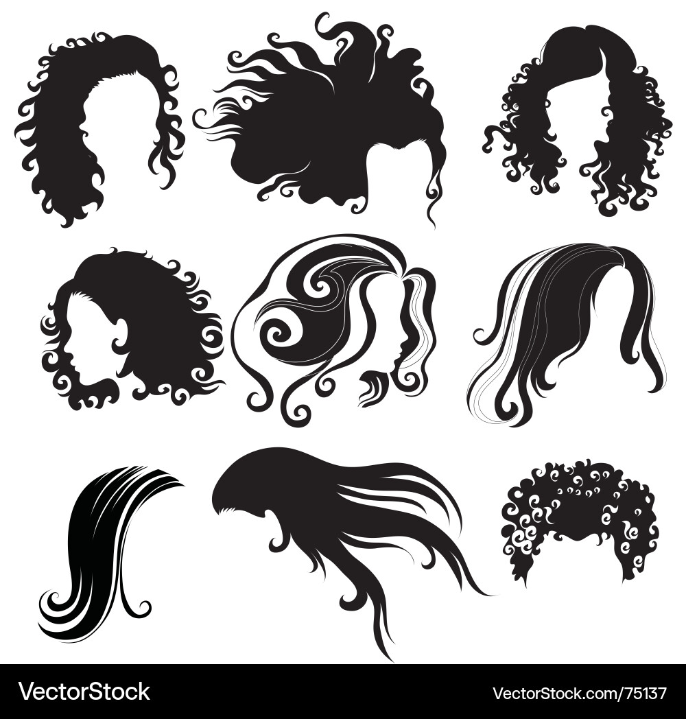 Big set of black hair styling for woman. Keywords: