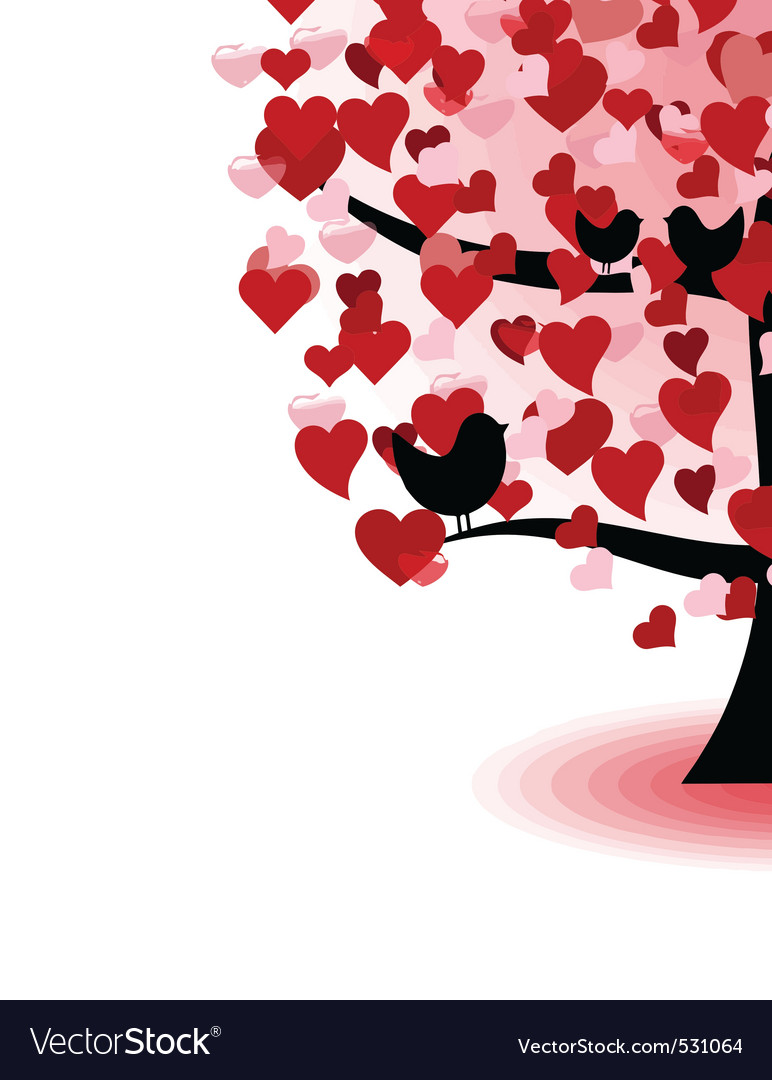 images of love hearts. Abstract tree of love hearts and birds vector