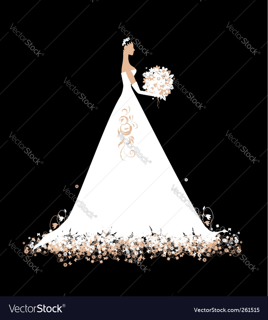 Description Bride in wedding dress white with bouquet
