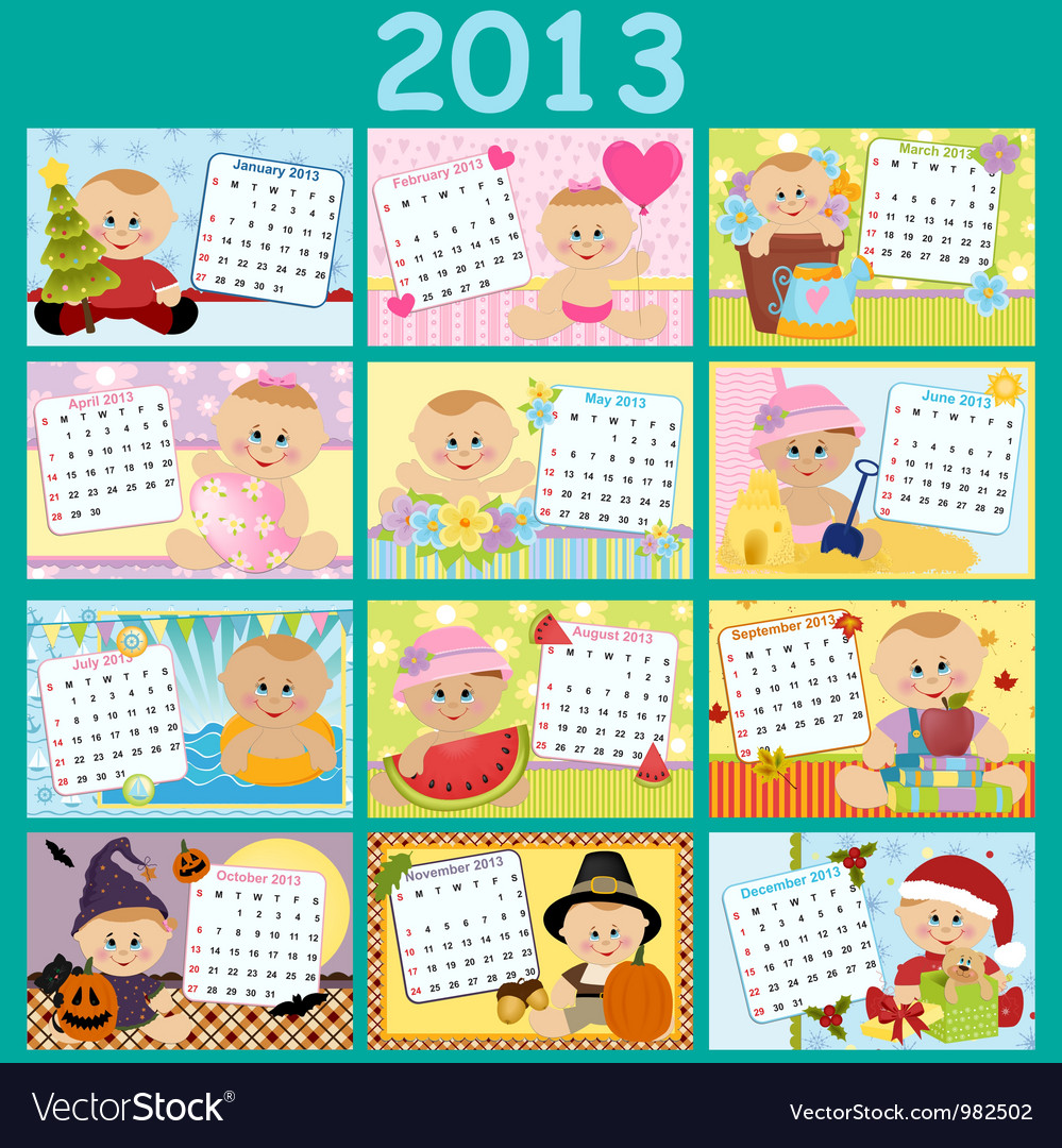 Free Vector Birthday on Babys Monthly Calendar For 2013 Vector 982502   By Embosser