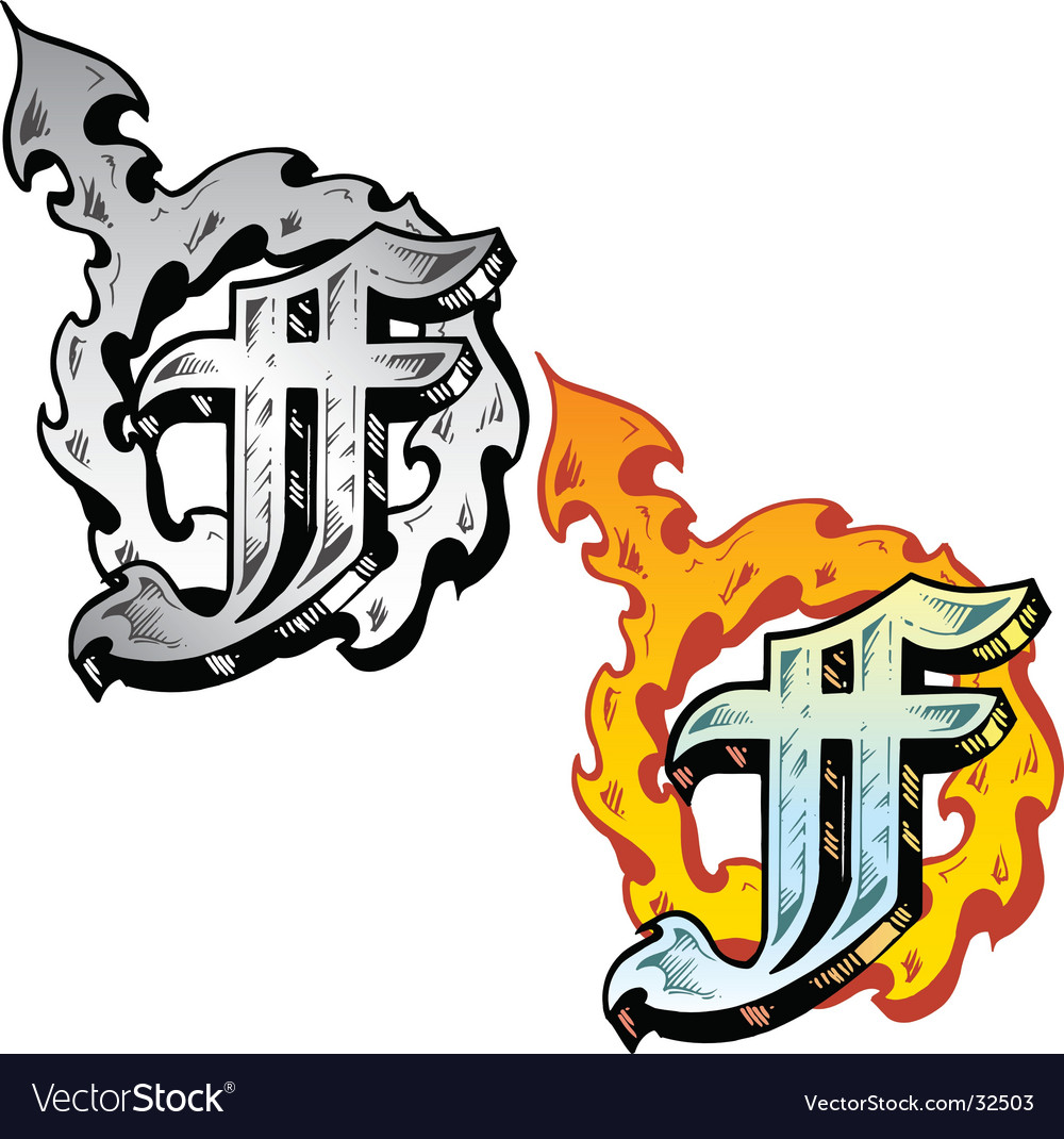 Tattoo letter f vector