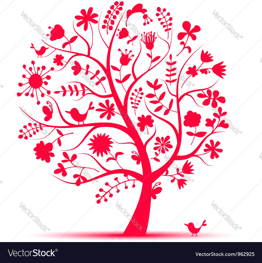 Free Tree Vector  on Art Floral Tree Pink For Your Design Vector 962925 By Kudryashka