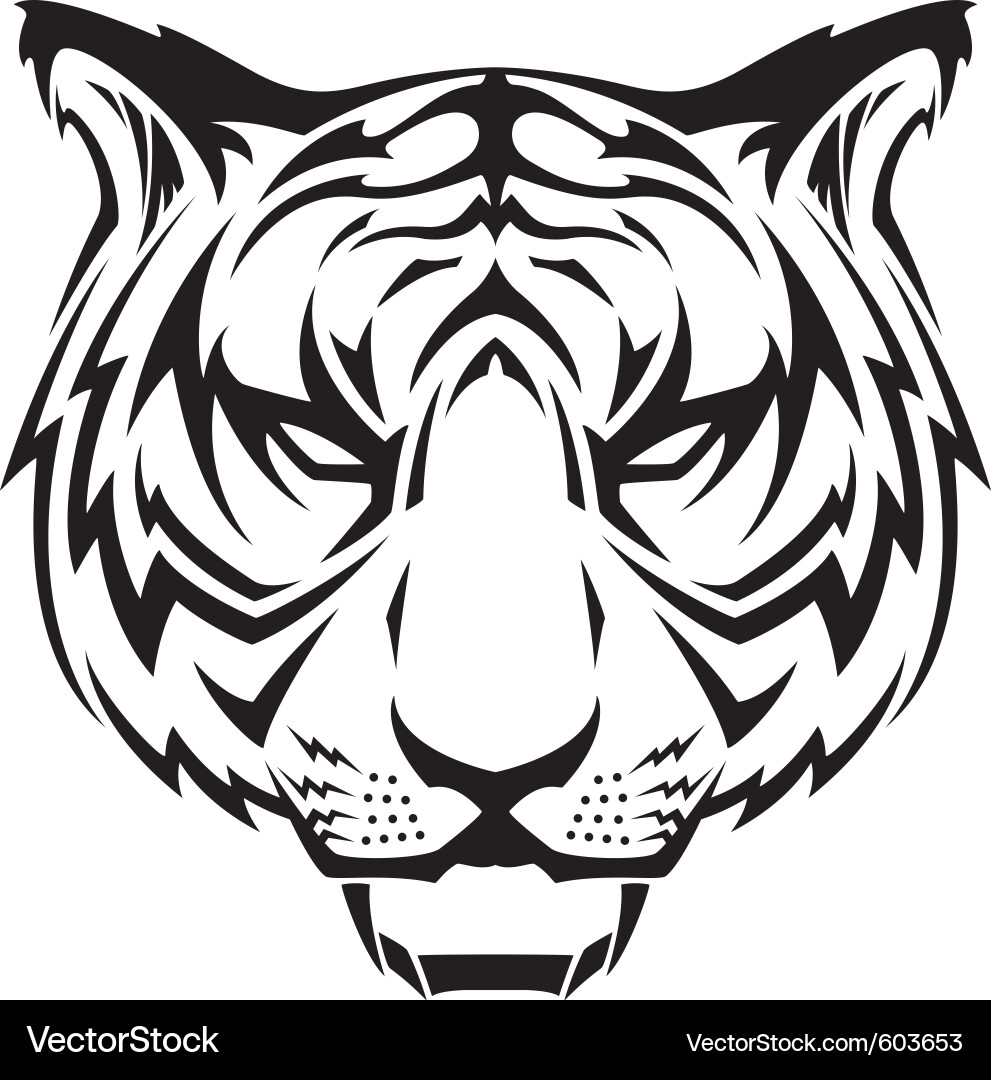 Description Black and white vector illustration of a tigers head tattoo