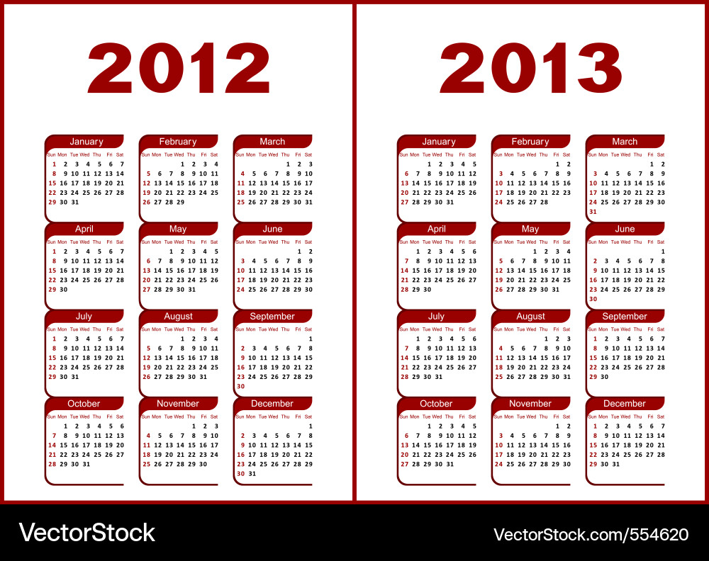 Free 2013 Yearly Calendar on Calendar 2012   2013 Vector 554620 By Silantiy   Royalty Free Vector
