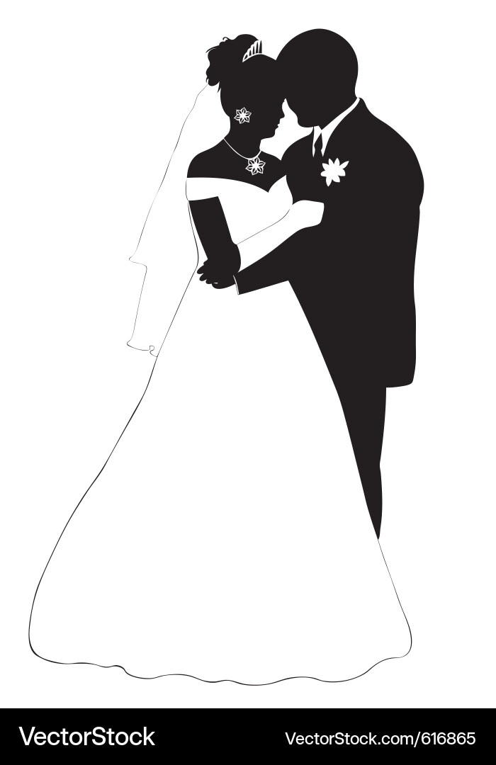 Description wedding couple silhouette isolated on white