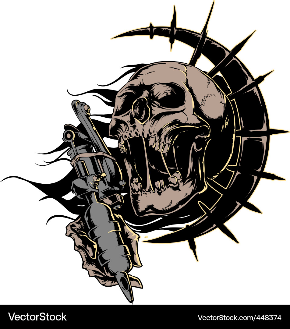 Skull with tattoo machine logo vector
