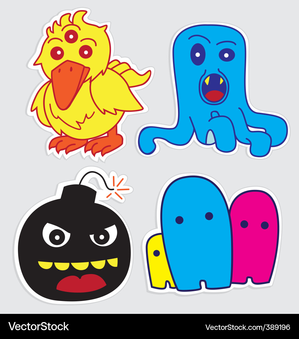 Monster Stickers on Cute Monster Stickers Vector