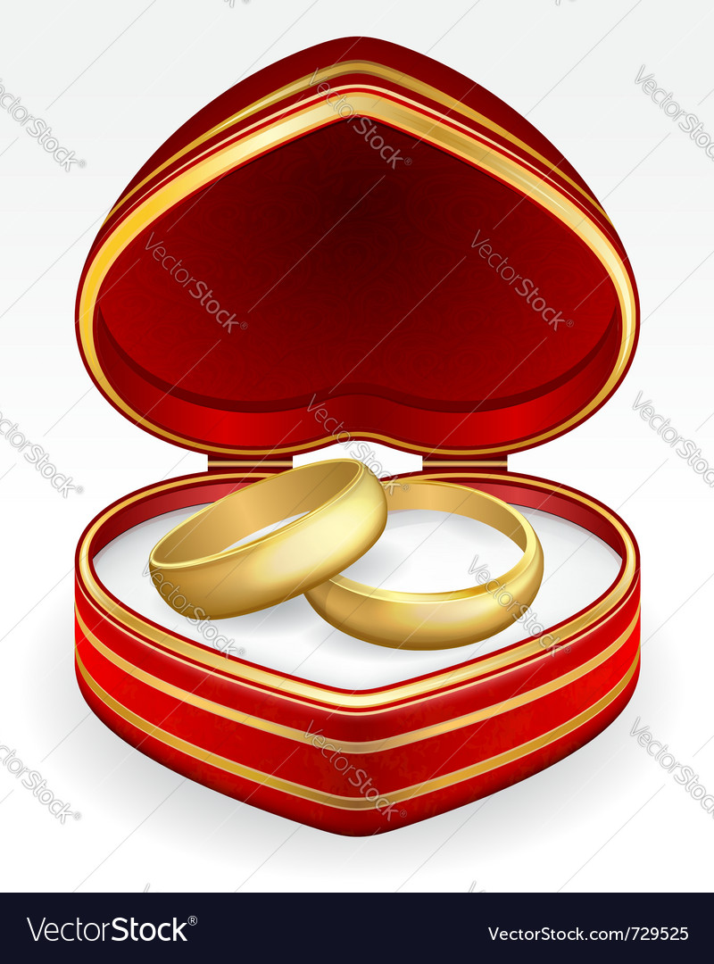 Gold wedding rings with heart shaped box eps10 vector