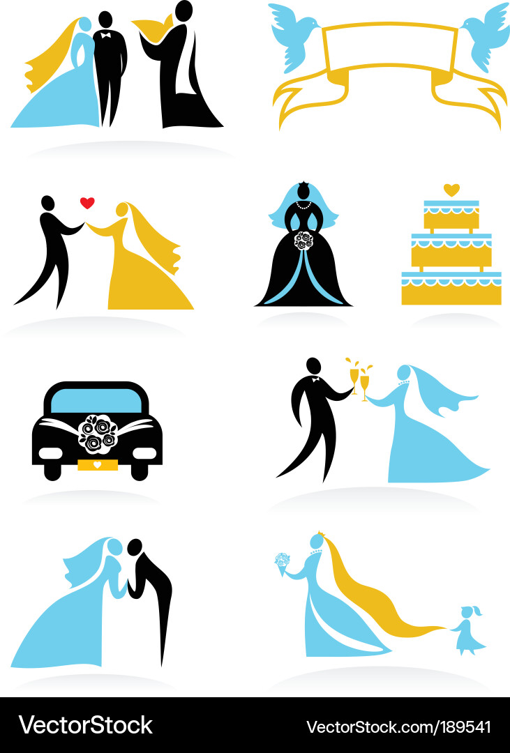 Wedding people silhouettes set vector